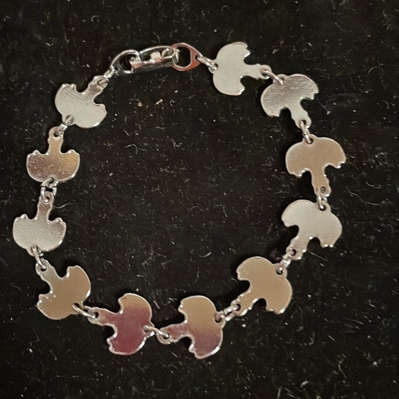 Vintage silver tone bracelet with 11 Abalone shell links & 33 Austrian crystals - Picture 12 of 14